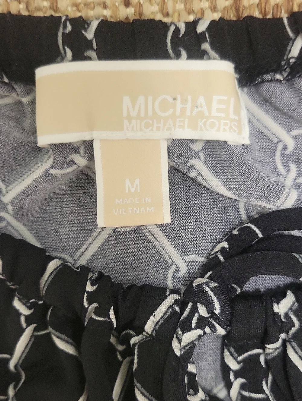 Michael Kors Black Geometric Tie-Neck Blouse